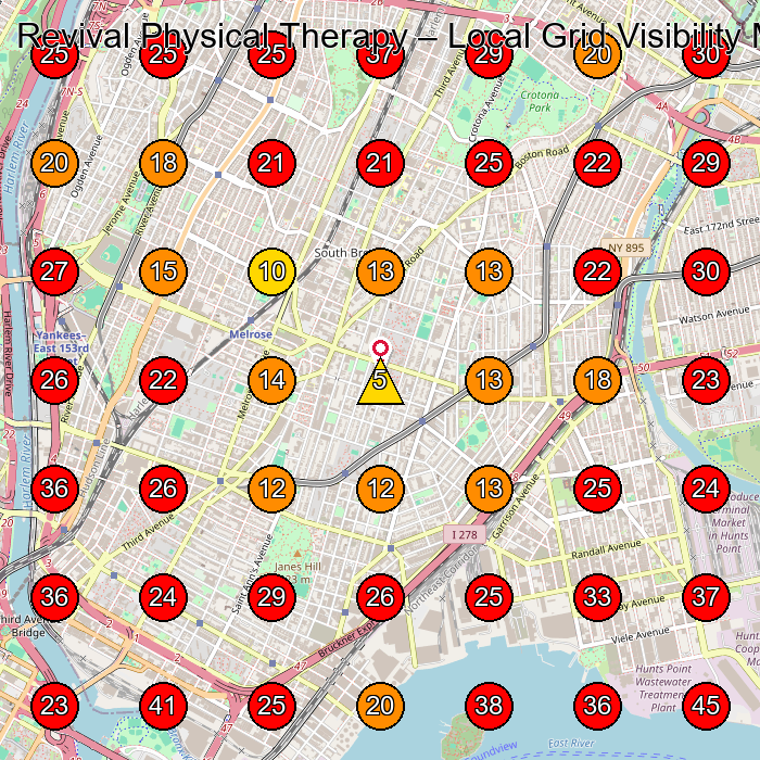 Revival Physical Therapy GeoGrid visibility map for Physical Therapist in 1163 Manor Ave 2nd Floor